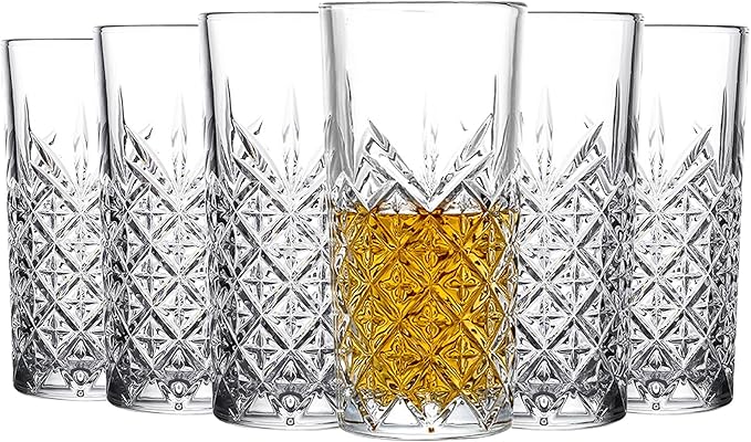 Highball Glasses Set of 6-11 oz Drinking Glasses - Tall Water Glass Sets - Glassware for Bar Mixed Drink Cocktail, Juice, Mojito, Iced Tea