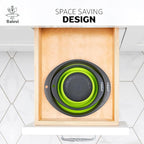 "Balevi Collapsible Strainers for Kitchen - Collapsible Colander Set of 2 Made of Silicone - Collapsible Strainer with Little Pegs to Keep Food Elevated - Green"