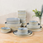TheTerra Ceramic Dinnerware Sets for 8, 24 Pieces Porcelain Lightweight Speckled Plates and Bowls Sets, Scratch Resistant Dish Set, Oven & Microwave & Dishwasher Safe, Illusion Blue