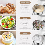 Stand Mixer, Zuccie 4.8QT Kitchen Electric Stand Mixer, 380W Motor Power Food Mixer, 8+P-Speed Dough Mixer with Dough Hook, Wire Whip & Beater, White