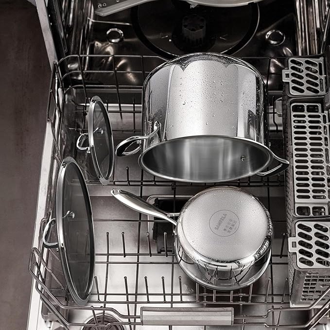 10 Pcs Stainless Steel Cookware Set, 8/9.5 Inch Frying Pan, 1.5/3 QT Saucepan, 3 QT Saute Pan and 8 QT Stock Pot, Suitable for All Cooking Hobs