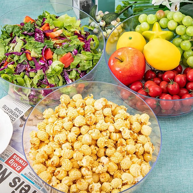 Hioasis 8 Pack Plastic Serving Bowls 128oz Clear Plastic Bowls Heavy Duty Disposable Serving Bowls for Party Snack & Salad & Candy & Bar Buffet