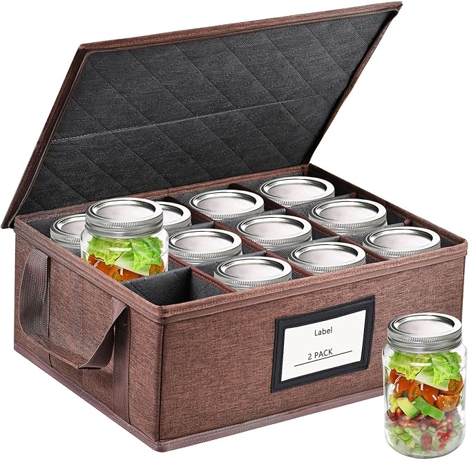 32 oz Mason Jar Storage Containers - Sturdy Canning Jar Boxes Organizer, Foldable with Dividers, Holds 12 Quart Mason Jars, Home Canning Supplies (2 Pack Quart)