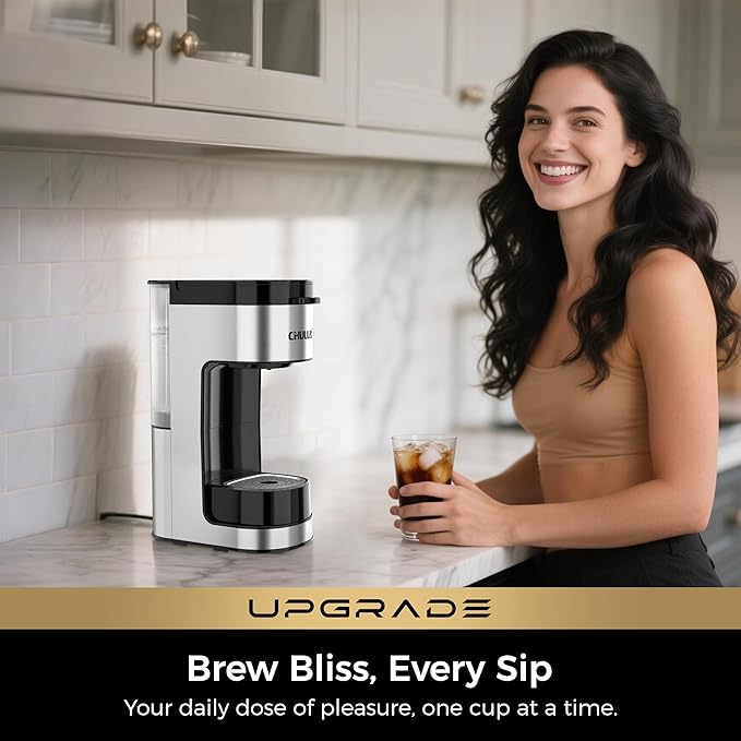 CHULUX Upgrade Single Serve Coffee Maker Machine for K Cup and Grounds with 2 Mins Brew One Cup, 3 Brew Choices, Removable 14oz Reservoir & Drip Tray