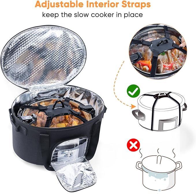 CrockPot & Hamilton Beach Slow Cooker Carrying Bag - 6-8 Quart, Portable Travel Bag with Lid Fastener, See-through Window