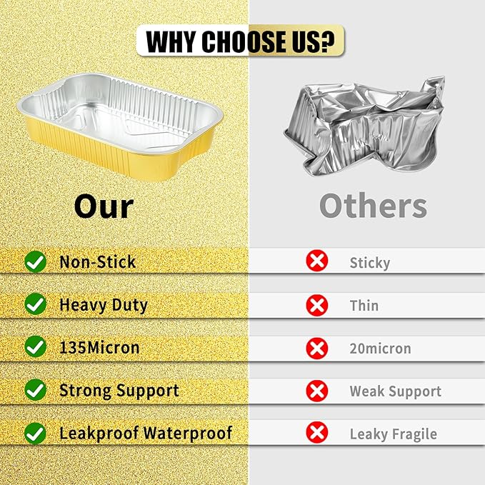 15 Pack Heavy Duty Aluminum Foil Pans with Lids 9x13, Gold Aluminum Foil Baking Pan Half Size Double Thick Tin Foil Food Container with Lids for Baking, Meal Prep, Freezer and Takeout
