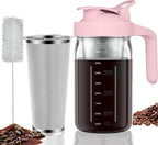 Cold Brew Coffee Maker Pitcher, 32 oz Thick Glass Mason Jar Spout Lid with Handle & Stainless Steel Filter for Iced Brew Coffee, Ice Lemonade, Sun Tea, Fruit Drinks Container