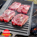 Overmont Pre-seasoned 17x9.8" Cast Iron Reversible Griddle Grill Pan with handles for Gas Stovetop Open Fire Oven, One tray, Scrapers Included