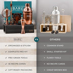 BARE BARREL® Mixology Bartender Kit Bar Set | 14-Piece Cocktail Shaker Set | Martini Barware Mixing Tools for Home Bartending | Incl. 35 Recipe Cards | Gift Set (24oz Cobbler Shaker, Copper/Black)