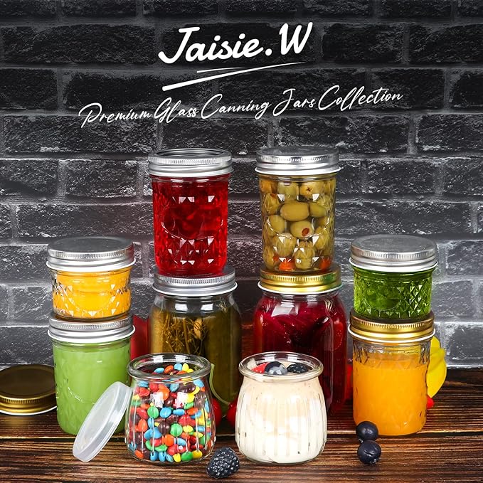 8oz mason jars with Silver Lids&Bands 24Pack and Stickers, Small Mason Jars 8 oz - Half Pint Canning Jars 8oz Glass Jars with Lids for Oats/Jelly/Jams/Crafts/Candles