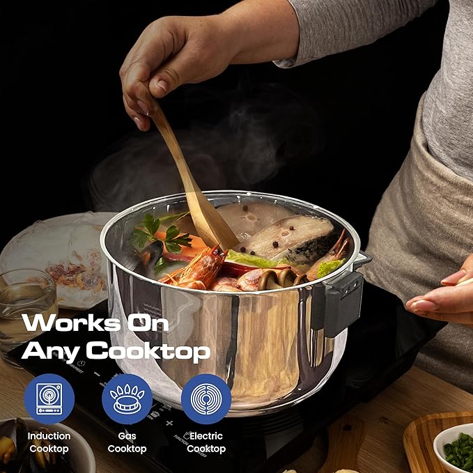 ChefTop Stainless Steel 3-in-1 Pot with Glass Lid, Space Saving Pot, Three sizes: 8", 9", and 11" with matching glass lids