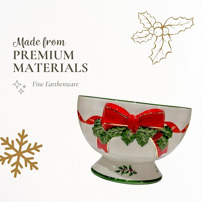 Spode Christmas Tree 6-Inch Ribbon Nut Bowl - Decorative Serving Bowl for Candies, Nuts, Desserts - Ideal for Holiday Entertaining & Festive Table Decor - Earthenware with Iconic Christmas Tree Design