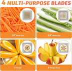 Commercial French Fry Cutter with 4 Replacement Blades, 1/4" and 3/8" Blade Easy Dicer Chopper, 6-wedge Slicer and 6-wedge Apple Corer, Lemon Potato Cutter