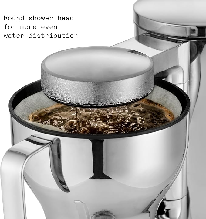 aarke Coffee Maker - Electric 10 Cup / 42 fl oz Drip Brewer with Automatic Drip-Stop, Glass Carafe, Brews Full Pot in Under 6 Minutes, SCA certified, Stainless Steel