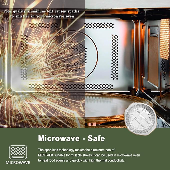 5.5" Aluminum Foil Pans with Integrated Handles and Snap-On Lids (10 pcs) | 2X Thickness Heavy-Duty Reusable Foil for Baking and Cooking