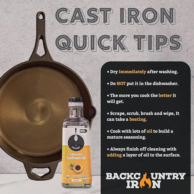 Backcountry Iron 8 Inch Smooth Wasatch Pre-Seasoned Round Cast Iron Skillet