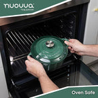 Cast Iron Dutch Oven with Lid – Non-Stick Ovenproof Enamelled Casserole Pot – Sturdy Dutch Oven Cookware – Dark Green, 5-Quart, 24cm – by Nuovva