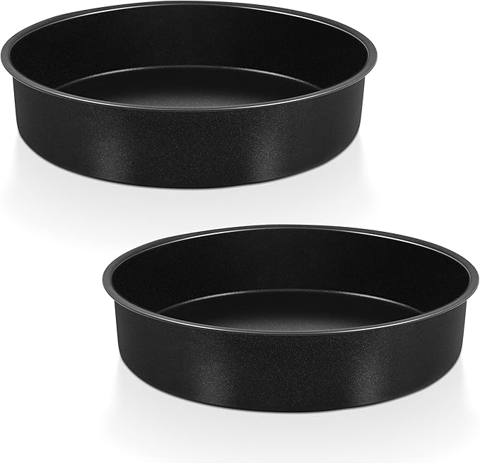 P&P CHEF Non-stick Cake Pan Set of 2, 9.5 Inch Round Baking Cake Pans Tins for Tier Smash Cakes, Non-Toxic & Solid, Stainless Steel Core & Leak-Proof, 2Pcs