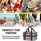 Double Decker Insulated Casserole Carrier for Hot or Cold Food, Expandable Insulated Food Carrier for Parties, Picnic, Beach, Fits 9"x13" Baking Dish (Grey)