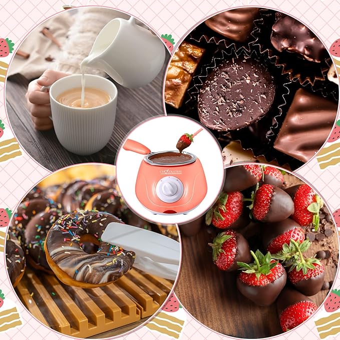 Umigy Electric Melting Chocolate Pot Gift Set Mini Fondue Fountain Pot Kit Chocolate Melting with DIY Mold and Accessories for Candy Christmas Milk Cheese Candy Home(Pink)