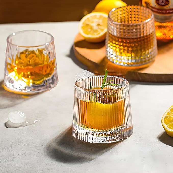 Flat bottom Crystal Whiskey Glasses, Small 5OZ Scotch Glasses Set of 3, Old Fashioned Glasses,Heavy Bottom Rocks Glasses for Drinking Bourbon, Rock,Cocktails（Small Size）