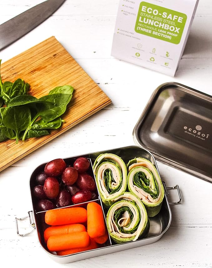 Stainless Steel Lunch Box, Leak Proof Metal Bento Box with 3 Compartments, 24 Oz Bento Box, BPA Free Meal Prep Food Container | Bonus 50 ml Sauce Container