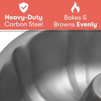 Cooking Light Heavy Duty Nonstick Bakeware Carbon Steel Fluted Tube Bundt Pan with Quick Release Coating, Manufactured without PFOA, Dishwasher Safe, Oven Safe, 9-Inch, Gray