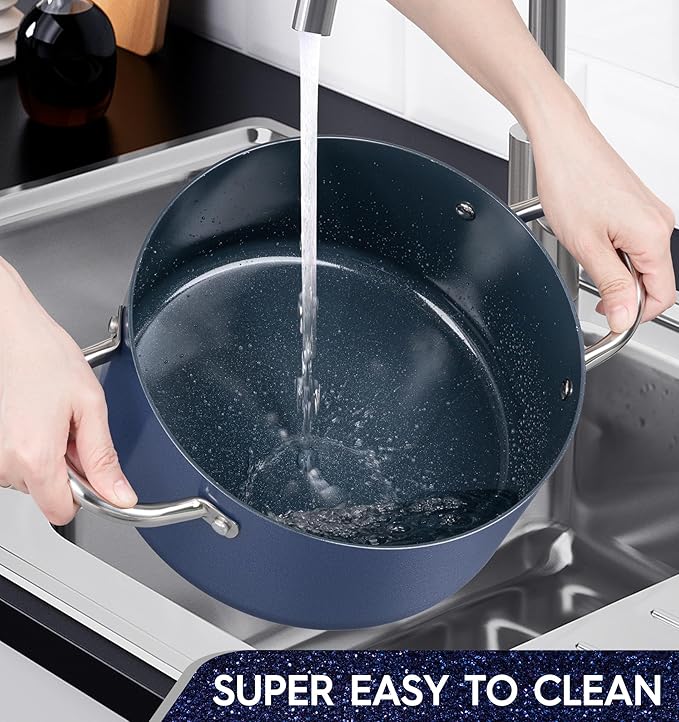 MICHELANGELO 6 Quart Stock Pot with Lid, Non Toxic Cooking Pot, Ceramic Soup Pots with Lid, Non Stick Pot with Stainless Steel Handle, Induction Compatible