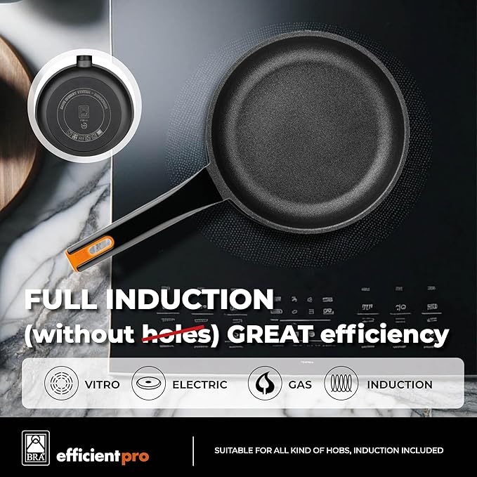 BRA COOKWARE Efficient Pro 2 Frying Pan Set | 8 + 10.2 inches Cast Aluminum Frypans | Profile Plus Non-Stick | All Heat Sources Compatible | PFOA Free | Heat-Resistant Handle | Non Deformable