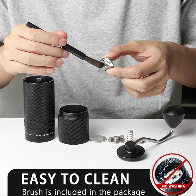 Manual Coffee Grinder with Stainless Steel Burr, Hand Coffee Grinder External Adjustable Grind Setting for Espresso, French Press (Black)