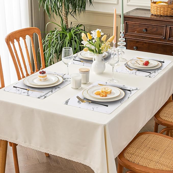 Romanstile Vinyl Placemats Set of 8-12 X 18 Inch - Heat Resistant Place Mats 100% Waterproof Oilproof Wipeable Reversible Faux Leather Table Mats for Kitchen/Dining/Party/Outdoor, Marble