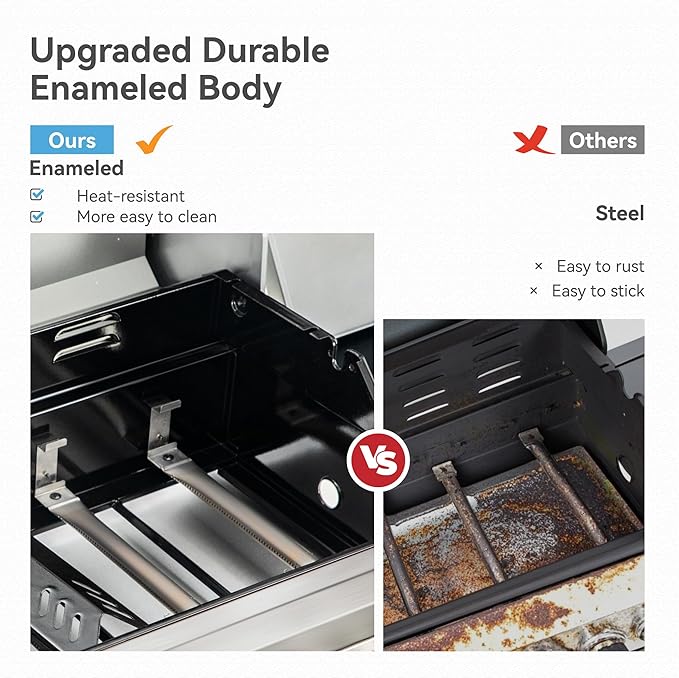 2 in 1 Propane Griddle Grill Combo, 6-Burner Propane Gas BBQ Combo Grill with Porcelain-Enameled Cast Iron Grates & Plate, 42,000 BTU with Side Stove for Outdoor Cooking Camping Patio Backyard