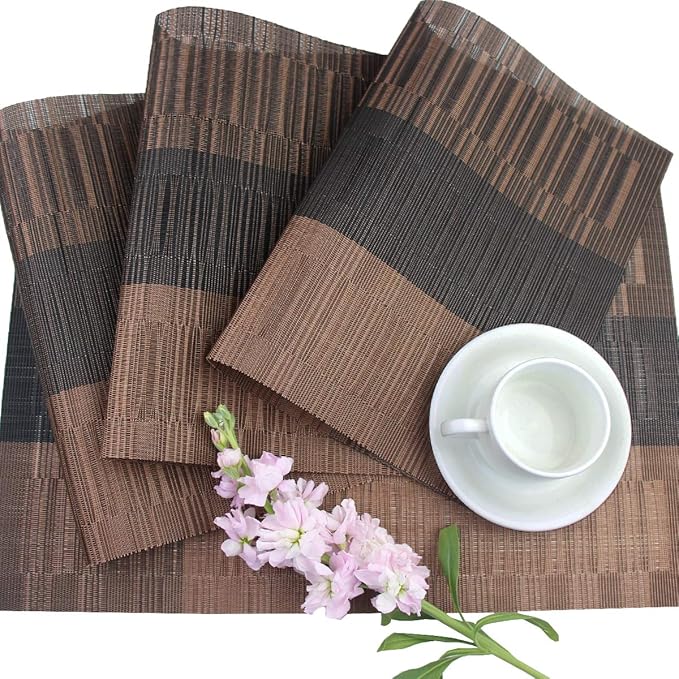 PIGCHCY Placemats,Durable Placemats for Dining Table,Washable Woven Vinyl Kitchen Placemats Set of 4 (Brown)