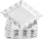 Neaylfe 8-Piece Ceramic Salad Plates, 8 inch White Square Dinner Plates for Snack & Restaurant, Embossed Modern Dinnerware Dishes Set for Kitchen, Microwave, Dishwasher Safe