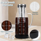 Airtight Cold Brew Coffee Maker Pitcher 51oz, Glass Iced Coffee Maker Pitcher with Removable Stainless Steel Filter and Non-Slip Base, 1.5L Iced Tea Maker