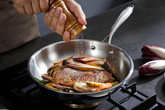 10 Pcs Stainless Steel Cookware Set, 8/9.5 Inch Frying Pan, 1.5/3 QT Saucepan, 3 QT Saute Pan and 8 QT Stock Pot, Suitable for All Cooking Hobs