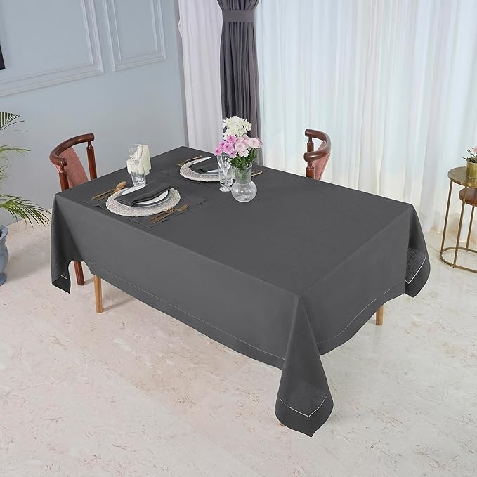 D'Moksha Homes Charcoal Grey Linen Tablecloth for Rectangle Tables 60 x 90 Inch - 100% Pure Linen Grey Table Cloth - Classic Hemstitch, Machine Washable Tablecloth for Summer, Fall and Halloween