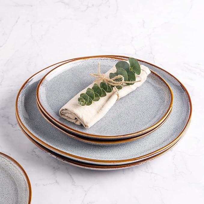 AmorArc Ceramic Plates Set of 6, 8.5 Inch Handmade Reactive Glaze Stoneware Plates set for Dessert, Salad, Appetizer, Small Dinner Plates, Microwave&Dishwasher Safe, Scratch Resistant - Blue