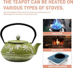 Cast Iron Teapot Tea Kettle with Stainless Steel Infuser for Stovetop Safe Coated with Enameled Interior Japanese Tetsubin with Maple Leaves Pattern(30.4oz/900ml) (Color-2)