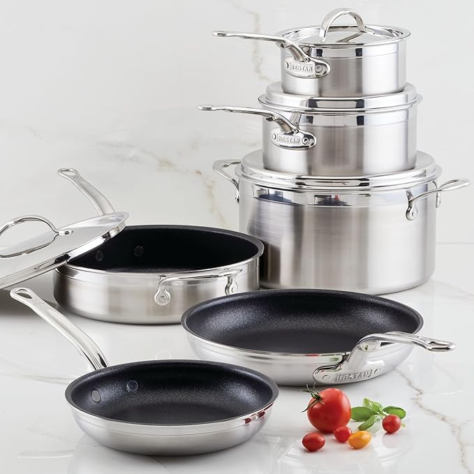 Hestan ProBond Forged TITUM - Professional Clad Stainless Steel, Nonstick, 10-Piece Cookware Set, Induction Compatible, Made without PFOAs
