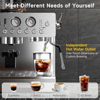 Espresso Machine with Grinder, 20Bar Espresso Machine Stainless Steel, Coffee Machine with Milk Frother for Latte/Cappuccino, Adjustable Temperature, Independent Hot Water & Americano Function