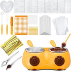 Umigy Electric Melting Chocolate Pot Gift Set Mini Fondue Fountain Pot Kit Double Furnace Melting with DIY Mold and Accessories for Candy Chocolate Milk Cheese Candy (Yellow)
