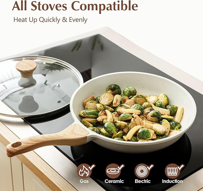 SENSARTE Nonstick Ceramic Frying Pan Skillet with Lid, 10 Inch Omelet Pan, Healthy Non Toxic Chef Pan, Induction Compatible Egg Pan with Heat Resistant Handle, Free of Intentionally Added PFAS/PTFE