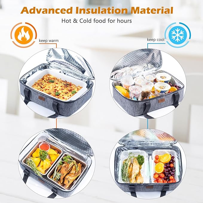 BAGSPRITE Insulated Casserole Carrier for Hot or Cold Food with Heat-resistant Mat, Casserole Dish Carrier Insulated Food Carrier, Hot Food Carrier, Foil Pan Carrier Fits 9" x 13" Baking Dish