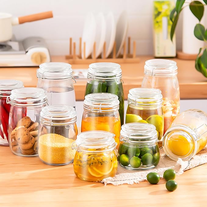 Glass Jar With Airtight Lid 24 OZ 3 Pack Airtight Food Storage Containers Leakproof Wide Mouth Canister For Coffee Beans, Sugar, Canning, Candy, Cereal, Pickle, Cookies, Dried Fruits
