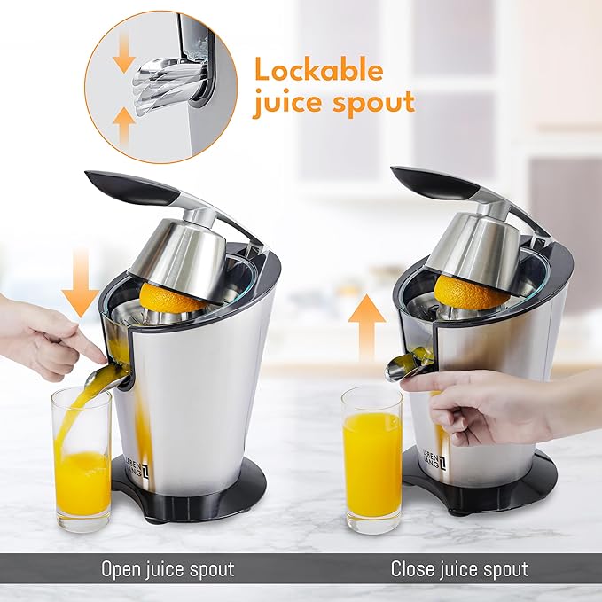 Electric citrus juicer with high juice yield | Orange juicer squeezer 200W + 2 cones I Exprimidor de limones electrico Small juicers machine mini for citrus lemon Esprimidoras naranjas jugo
