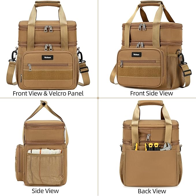 Weitars Lunch Box for Men Women Dual Compartment Lunch Box Heavy Duty Large Insulated Tactical Lunch Bag Durable Cooler Bag With Shoulder Strap for Adults Work Picnic Road Trip