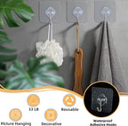 Adhesive Wall Hooks for Hanging, 50 Pack Heavy Duty Stainless Self Sticky Hooks, Waterproof and Rustproof Clear Self Adhesive Utility Hooks for Bathroom Kitchen Office Outdoor Inside Wardrobe Towel