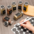 12 Pcs Glass Spice Jars with Label, 4oz Spice Jars with Lids, Seasoning containers Set, Comes with spice bottle caps, Silicone Collapsible Funnel,chalk, for Spice Rack, Cabinet, Drawer