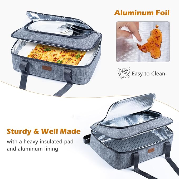 BAGSPRITE Insulated Casserole Carrier for Hot or Cold Food with Heat-resistant Mat, Casserole Dish Carrier Insulated Food Carrier, Hot Food Carrier, Foil Pan Carrier Fits 9" x 13" Baking Dish